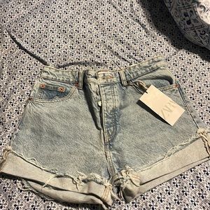 Zara high-rise jean shorts